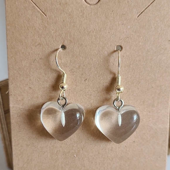 Handcrafted Jewelry - Handcrafted Clear Resin Heart Dangle Drop Earrings NEW Ladies 1.5"‎ Lightweight